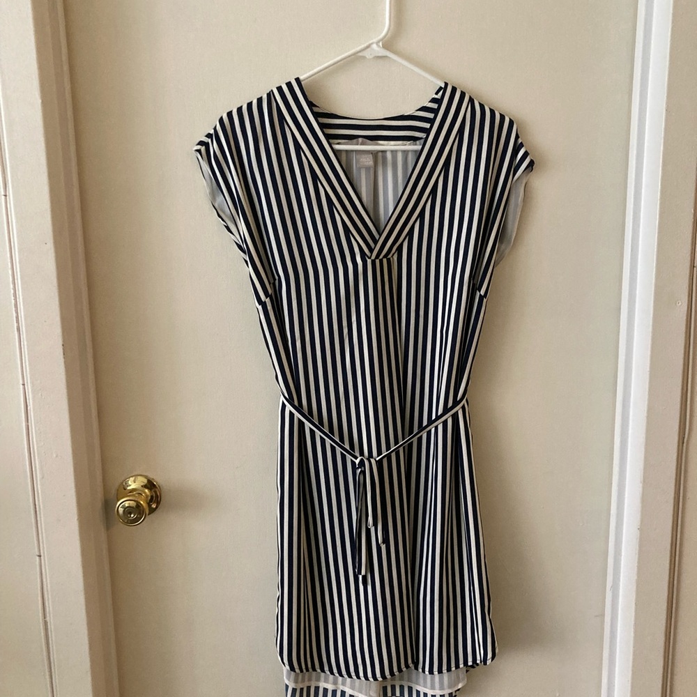 H&M Navy Blue and White Striped Dress